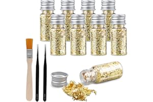 Bmliingchau 9 Flaschen Essbares Goldflocken Goldfolie Zum Basteln Blattgold Goldfolie Papier zum Basteln Lebensmittel Kuchen Backen Torten Dekorfolie Kunsthandwerk, Essbar Goldfolienflocken Tortendeko