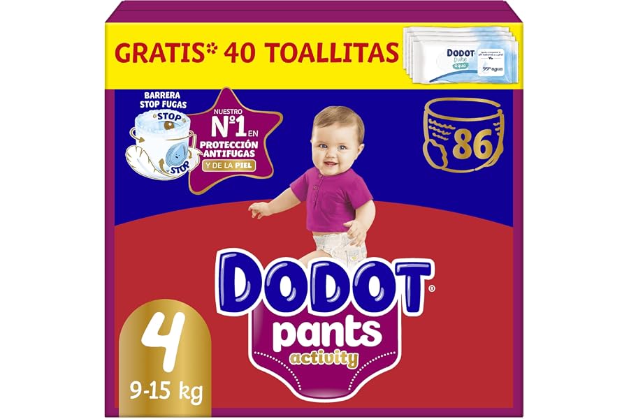 Dodot Activity Pants Pañal-Braguita Talla 4, 86 Pañales, 9kg-15kg, Con Ajuste 360 que ayuda a prevenir holguras y fugas y mat
