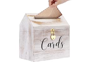 Prounion Wedding Card Box for Reception, Vintage Large Wedding Gift Card Holder Box with Heart Lock, Big Card Envelope Holder Box with Lid Wood Card Box for Party, White