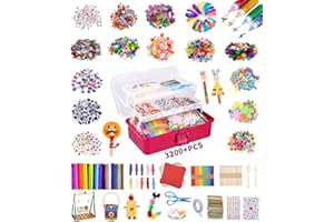 JOFLVA 3200+PCS Bastelset Kinder Kunst, Bastelset Kinder, Bastelsets für Kinderbastelkoffer, Bastelzubehör Kinder Pfeifenreiniger, EIS am Stiel, Pompons, Perlen Scrapbooking, kinder 4 bis 12（Rosenrot