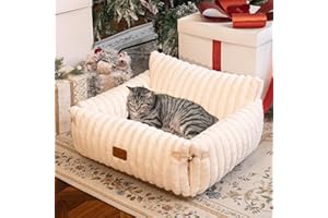 CheerPals Extended Katze Sofa – 63 L × 55–66 B cm Weiches, Flauschiges Großes Katzenbett, Hundesofa für Katzen und Kleine Hunde mit Waschbarem, Abnehmbarem Bezug und Rutschfester Unterseite