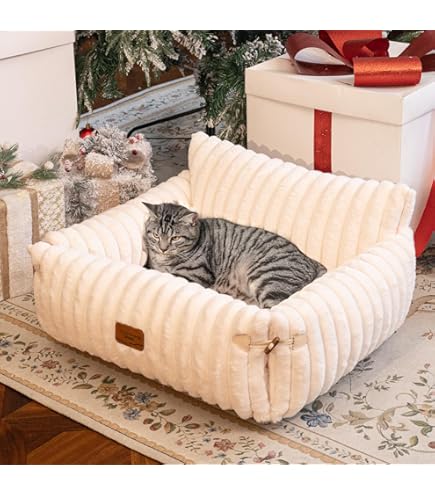 Pluche Kattenmand Kattenbed, Overdekte Kattensofa Kattenkussen voor Kleine Middelgrote Grote Huisdieren, Anti-slip Huisdier Slaapkussen Huisdierbed, Rond Kattengrotbed Puppybed (XL-65cm,Bruin