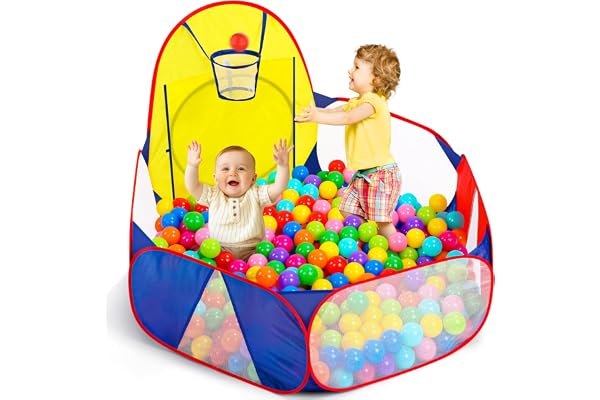 Eocolz Grand bac à balles pour Enfants - Tente Pop-up pour Enfants - Maison de Jeu - Parc à Ramper avec Panier de Basket-Ball et Sac de Rangement à Fermeture éclair - 120 cm (Bleu)