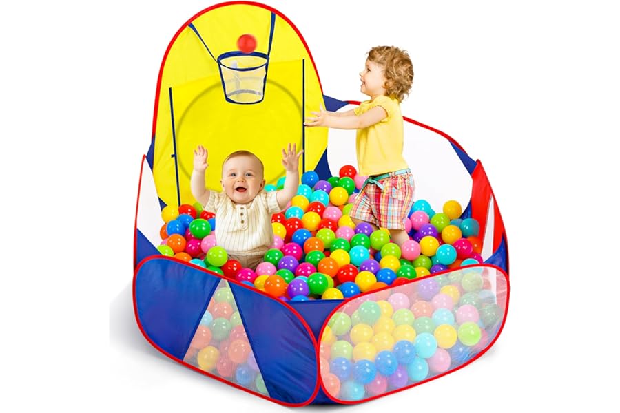 Eocolz Kids Ball Pit Large Pop Up Childrens Ball Pits Tent for Toddlers Playhouse Baby Crawl Playpen with Basketball Hoop and Zipper Storage Bag, 4 Ft/120CM, Balls Not Included (Blue)