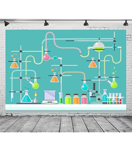 Loccor Fabric 2.1x1.5m Science Birthday Backdrop Mad Scientist Party Decor For Girl Boy Chemistry Lab Supplies Chemical Experiments Photography