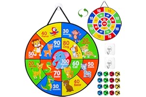 Xoolkly Kids Dart Board Set 26" Double Sided Dart Board Kids with 16 Sticky Balls Velcro Dart Board for Kids Foldable Indoor Outdoor Board Game Party Games Toys for 4 5 6 7 8 Year Old Boys Girls