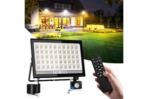 NATPOW Security Light Outdoor Motion Sensor, 100W PIR Floodlight LED with Remote Control, Warm&Cool White Dusk Till Dawn Outdoor Lights, 10000LM Flood Light for Garage Backyard Doorways Garden