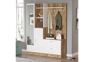 Dmora Mobile da Ingresso Homam, Entratina Appendiabiti, Composizione per atrio, Consolle portaoggetti Multifunzione, 140x37h182 cm, Quercia e Bianco