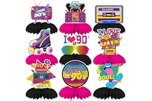 Qpout 9 pz Anni ' 90 Retro Centrotavola A Nido D'ape Torna agli anni '90 Festa Toppers 90 's Retro Party Supplies 90's Vintage Centrotavola per 1990 Hip Hop A Tema Festa Nostalgica