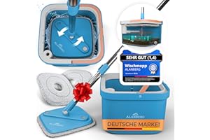 ‎ALANBERG ALANBERG® Wischmopp Set mit Eimer – 2-Kammer-System zur Trennung von Schmutz- und Frischwasser – mit 160 cm Teleskopstange, Mikrofaser-Wischpads – Bodenwischer für alle Bodenarten, Blau