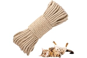 SANNIX Hemp Rope, 6mm (60 M/ 196 Feet) Thick Scratch Post Rope Strong Natural Jute, Sisal Ropes for Cat Scratcher/Garden Bundling, Repair Cat Tree