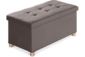 BRIAN & DANY Ottoman Storage Box with 4 Wood Legs, Linen Storage Ottoman for Living Room, Brown, 76 x 38 x 38 cm