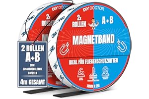 DIY Doctor Magnetband für Fliegengitter (4 m) – Selbstklebend mit 2 m + 2 m A+B Polarität – Zuschneidbares, dünnes Magnetband für DIY-Arbeiten