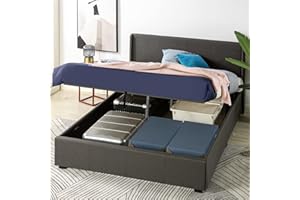Zinus Maddon Cama de 180 x 200 cm – Altura 31 cm con Espacio de Almacenamiento Debajo de la Cama – Marco de Cama otomano Gas Lift tapizado con Espacio de Almacenamiento, Color Gris Oscuro,