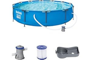 Bestway Steel Pro Max Pool Set 366x76 cm, Frame Pool rund im Set, inklusive Filterpumpe und Getränkehaltern