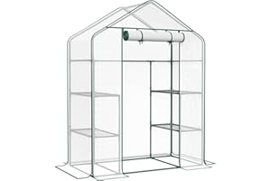 Amopatio Gewächshaus Foliengewächshaus, Gartengewächshäuser 143*73*195 cm, Tomatengewächshaus mit verstärkter PE-Abdeckung/Rolltor/Geschliffene Nägel, für Balkon, Garten, Weiß