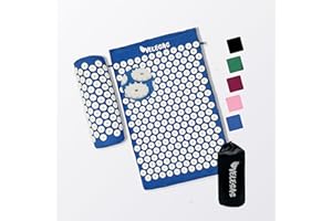 Velesas® Akupressurmatte mit Kissen und Tragetasche | Massagematte zur Entspannung und Schmerzlinderung für Füße, Rücken, Nacken | Akupunkturmatte | Stachelmatte | Nagelmatte (Blau, 3-teilig)
