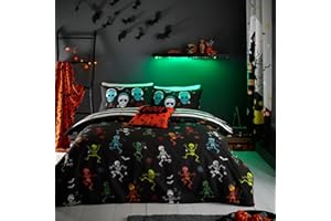 Bedlam Kids Halloween Glow in the Dark Duvet Cover Set – Single Size – Dancing Skeletons – Spooky Bedding for Boys & Girls – Easy Care Microfibre – Includes Pillowcase