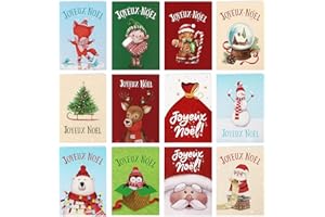 BETESSIN Lot de 12 Cartes de Vœux avec Enveloppe Joyeux Noël Carte Postales en français Christmas Cards pour Parents Amis Collègues Voisins Professeurs