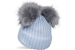 styleBREAKER Gorro de Punto para niños con 2 Pompones de Piel sintética y Forro Polar, Gorro de Invierno, Gorro de Punto, 2-5 años 04024203