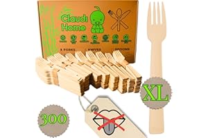 Sans goût de bois - 300 Fourchettes Jetables Compostables en Bambou Ecologique - Set de 300 Fourchettes 16,6 cm. Picnic, Barbecue, Fête, Camping @Claudi Home