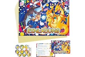 EKSED 12 Einladungskarten Kindergeburtstag Junge Deutsch Einladung mit 12 Umschlag,12 Runder Aufkleber Schönes Cartoon-Design Partyeinladungen Einladungen für Geburtstag Party