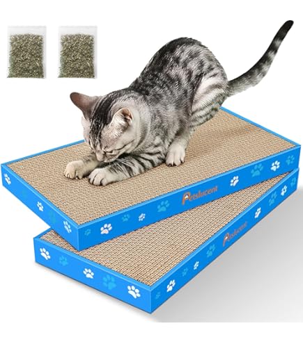 Corrugate Cat Scratching Board With Catnip - Reversible Cardboard Scratcher & Bed For Indoor Cats