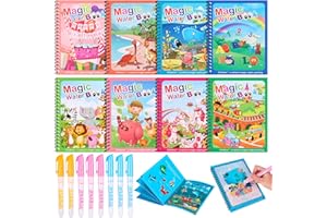 GSRENYU Magic Water Colouring Books, 8 Pcs Reusable Water Painting Books with 8 Water Pens, Magic Painting Books Coloring Book Educational Learning Toy for Kids 3 4 5 6 Year Old Boys Girls