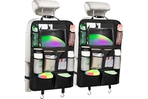 Sarsumir Sitzschutz Auto Rückenlehne, Multifunktionale Auto Organizer Kinder, Wasserdicht Und Pflegeleicht Autositz Organizer Mit Touch Screen Tablet Halter, 2 Stück Rücksitz Organizer (Schwarz)