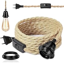 Cordon Suspendu Lustre WUYOR - Chanvre 4.5m, Douille E27, Interrupteur, Style Vintage