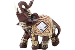 HERCHR Chino Riqueza Elefante de la Suerte Figurita, Lucky Feng Shui Estatua de Elefante Escultura, Grano de Madera Lucky Feng Shui Craft Decoración del hogar, tailandés Riqueza Lucky Figurine(M)
