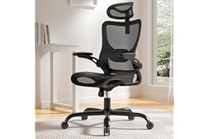 Marsail Ergonomiczne krzesło biurowe z wysokim oparciem z siatki, adaptacyjne podparcie okolic lędźwiowych, zagłówek 2D, składane podłokietniki 3D, regulacja wysokości i nachylenie przechylania, kolor