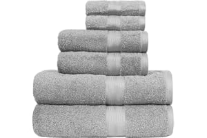Amazon Basics Set Asciugamani Bagno Spugna 100% Cotone 2 Teli + 2 Viso + 2 Ospite, Grigio, Confezione 6 Pezzi