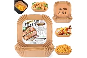 UrbanSleek. 120 Piezas de Papel para Freidora de Aire – Antiadherente, Descartable y Resistente a la Grasa y 6 Recetas Saludables. Perfecto para Philips, Cosori, Cecotec y Moulinex y otras. (16cm)
