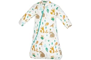 SFreeBo Sleeping Bag for Baby Girl 3.5 Tog Thick Cotton Swaddle Blanket Sack for Toddler Brown Bear Baby Grow Bag with Removable Long Sleeves Newborn Bedding 12-24 Months