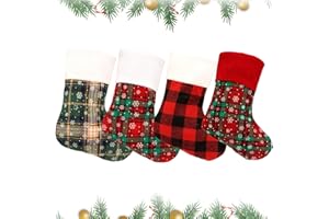KASESSS 4 Piezas Medias De Navidad, Calcetines NavideñOs De Punto para Llenar Y Colgar A Cuadros Calcetines Navidad Chimenea, Christmas Stockings para DecoracióN áRboles, Chimeneas, Escaleras