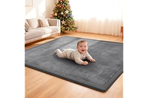 ACOMOPACK Baby Krabbelmatte 127x127x3.5cm Dicke Spielmatte mit Schaumfüllung Rutschfester Unterseite Weicher Kurzflor Kinderzimmer Teppich Dunkelgrau