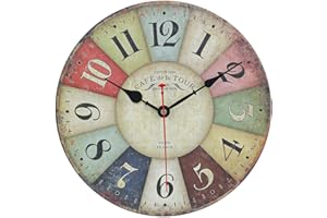 SOLEDI Orologio da Parete Vintage Silenzioso - Orologio muro per Cucina Cameretta in Legno in Stile di Toscana, Legno Colorato Decorazione La Sua Casa - Misure: Ø 30 cm