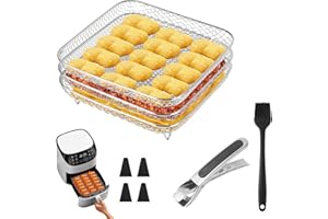FHISKUNYU 13 Stück airfryer zubehör, heißluftfritteuse zubehör, gitter für heißluftfritteuse, 20 cm quadratisches 304 Edelstahlset, dreistufige Regale, kompatibel mit COSORI 5.5L/6L, Ninja Max Pro 6.2L AF180EU