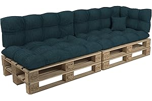 POKAR Set di Cuscini per Europallet Imbottito da 6 pezzi: 2x Sedile 120x80cm +2x Schienale 120x40cm +1x Laterale 60x40cm +1x decorativo 40x40cm, per Divano da Giardino, senza Pallet, verde scuro