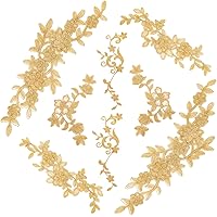 NBEADS 16 Pcs Gold Flower Embroidery Patch, Iron On Patches Sew On