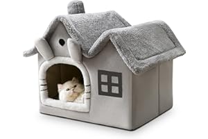 ALLSOPETS Cama para Perros Pequeños y Gatos, Casa para Gatos y Casa Perro Interior Plegable con Cojín Extraíble, Iglú Cálido y Lavable Tipo Cueva para Cachorros (Gato Gris, M)