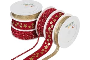 ‎HALBACH SEIDENBÄNDER Halbach Seidenbänder Premium Geschenkband Set Weihnachten | 6 Rollen weihnachtliche Dekobänder & Kordeln | Schleifenband zum Geschenk einpacken