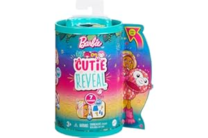 Barbie Chelsea Cutie Reveal Seria Dżungla Mała lalka z kostiumem małpki i 7 niespodziankami, w tym zmianą koloru HKR14