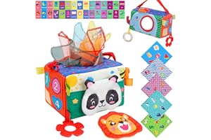 PROACC Baby Tissue Box Toy, Montessori Baby Sensory Toys 6-12 Months with Mirror, 10 Crinkle Tissue Papers, Magic Tissue Box Early Learning Educational Preschool Newborns Gifts Boys Girls