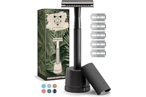 ‎ANYMALE ANYMALE® Rasierhobel Herren - Set mit Ständer, Klingenschutz und 5 Rasierklingen - Rasierer Herren Nass - Safety Razor Black Edition