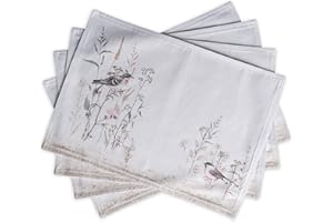 Maison d' Hermine Zestaw 4 podkładek w 100% bawełnianej dekoracyjnej wielkanocnej tkaniny, można prać, podkładka obiadowa na wakacje, kolację, ślub i jadalnię, kwiaty łąkowe - brązowe - wiosna/lato