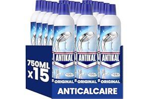 Antikal Gel pour Salle de Bain (750ml x15), Technologie Anti-Gouttes, Élimine Jusqu’à 99.99pour cent Du Calcaire, Parfum Classique