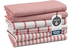 LANE LINEN Kitchen Towels Set - Pack of 4 100% Cotton Dish Towels for Drying Dishes, 18”x 28”, Kitchen Hand Towels, Absorbent Tea Towels, Premium Dish Towels for Kitchen, Quick Drying - Christmas Red