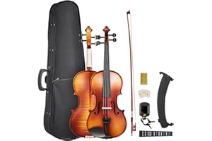 VEVOR Violine 4/4, 584,2 mm Armlänge, Geigenset mit Hartschalenkoffer, Kolophonium, Bogen, Schulterstütze, Steg, zusätzlichen Saiten, Massivholzinstrument (glänzend braun gemustert)